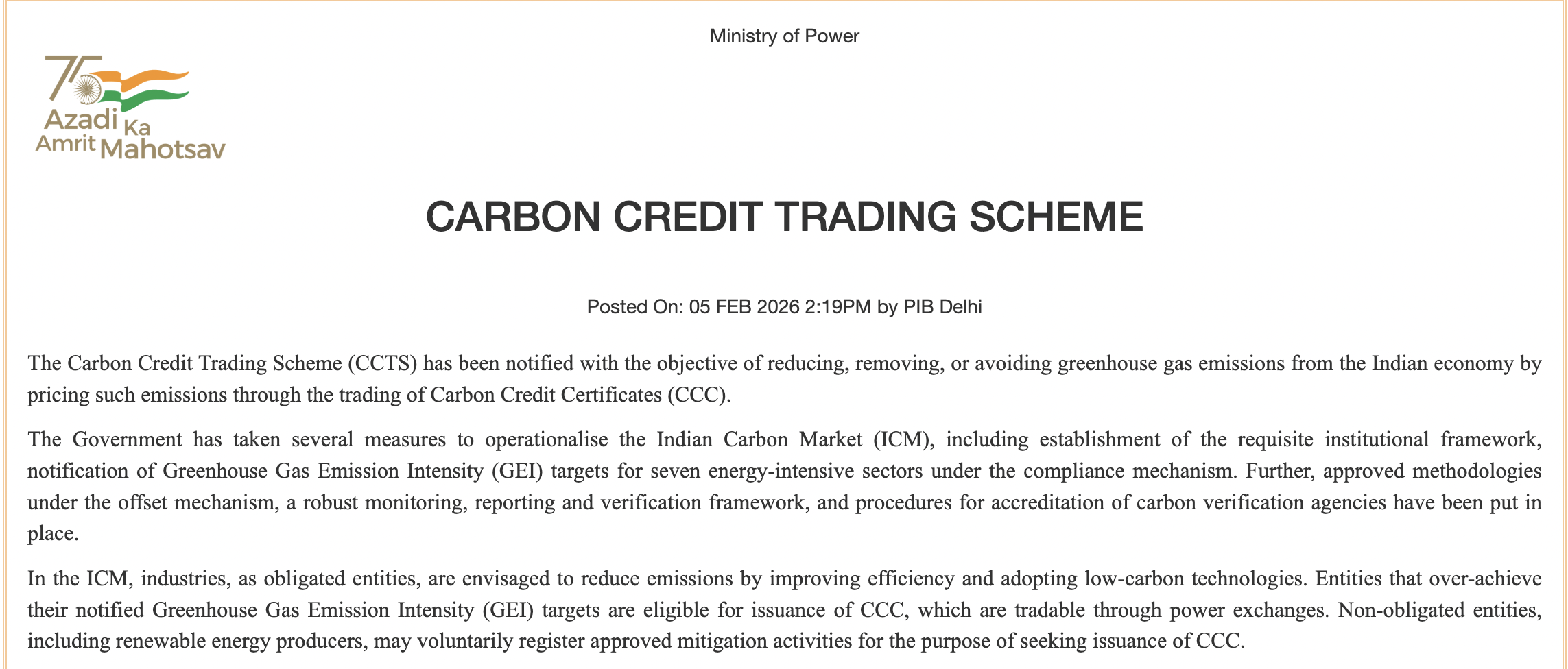 PIB notification on CCTS