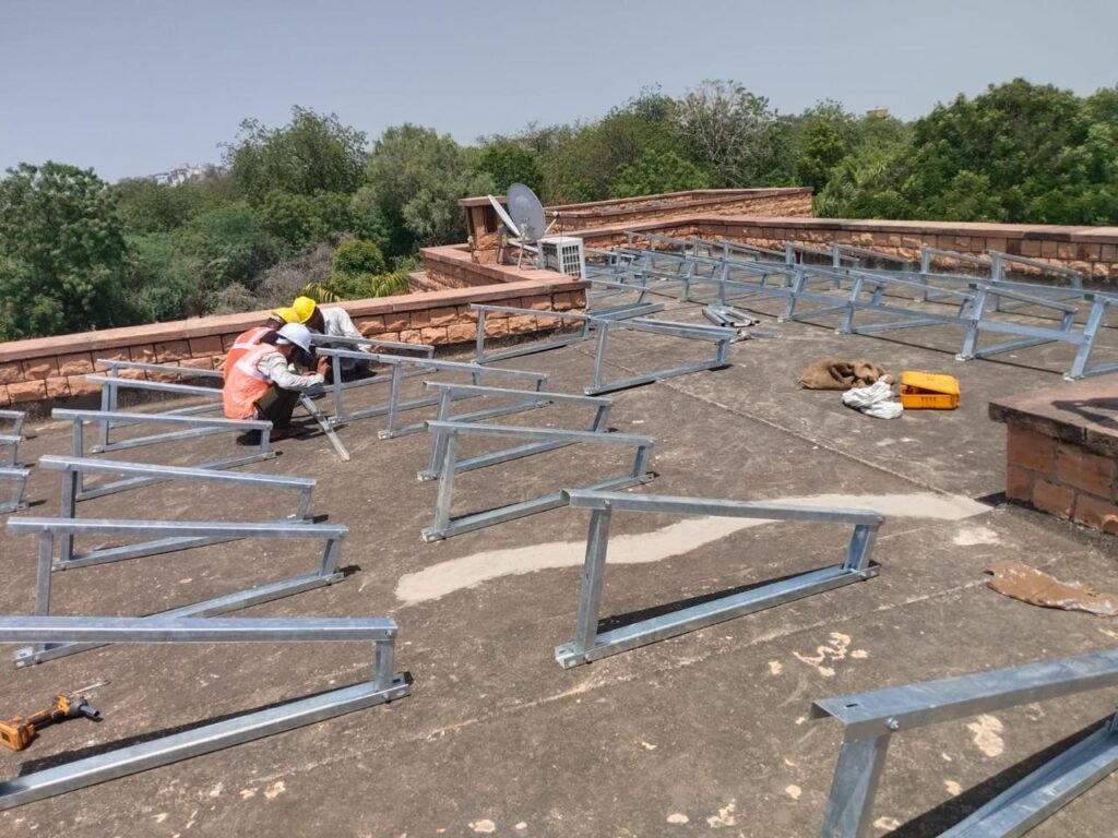 Technician installing a module on a roof